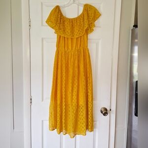 Yellow Lace Off-Shoulder Dress